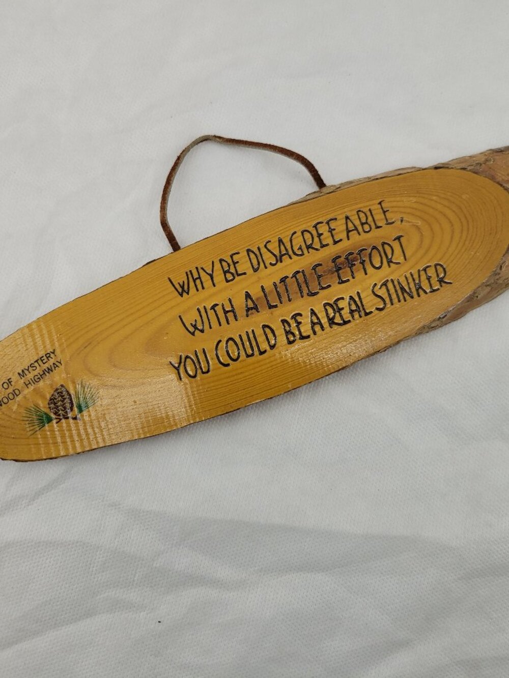 Vintage Live Edge Wood Plaque " ... Be a Real Stinker" Trees of Mystery Redwood